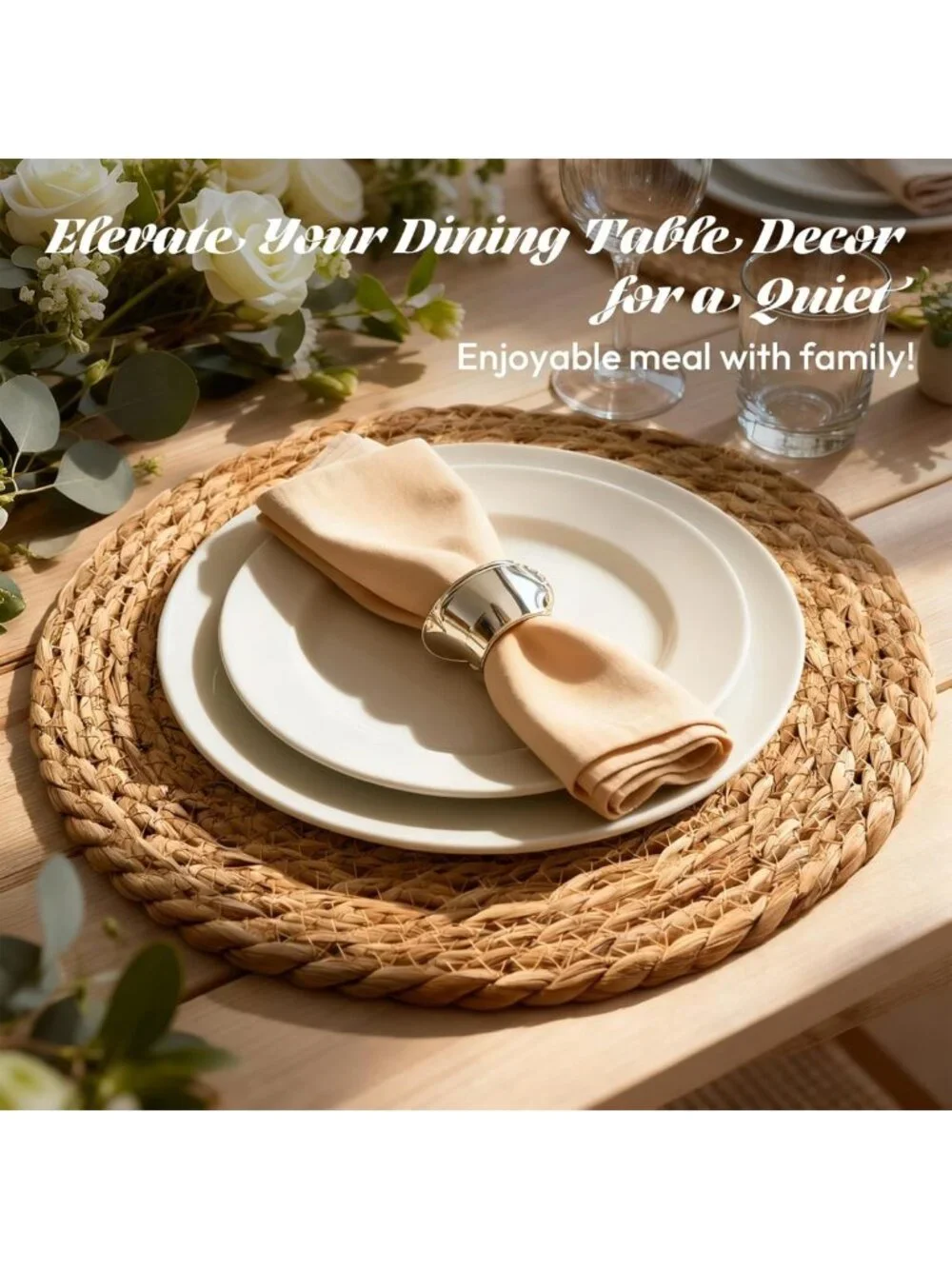 Set of 12 Round Woven Placemats, Boho Rustic Jute Chargers for Dining Table
